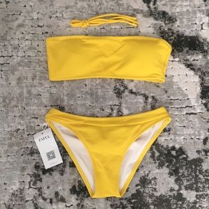 Yellow Ribbed Texture Bikini Set